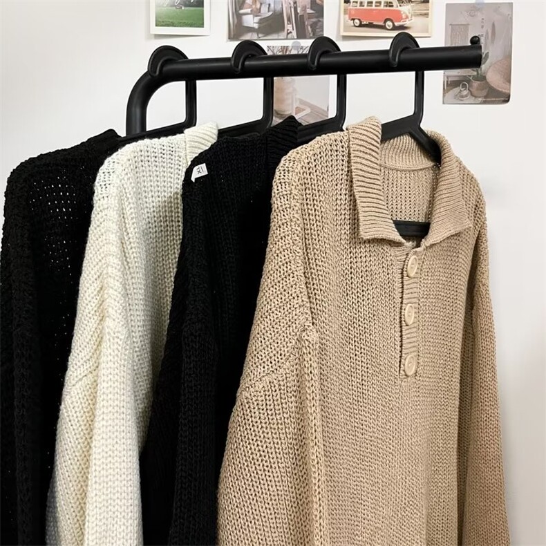 秋冬季polo领毛衣男宽松潮流港风百搭长袖纯色翻领针织衫上衣外套，男装Polo衫，星座506A