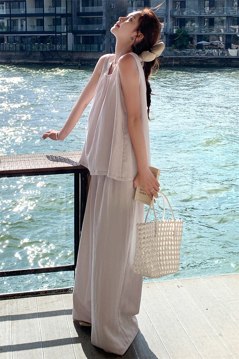 时尚休闲套装女气质套装夏季2025甜美俏皮无袖上衣两件套,女装套装/套裙,幸运星