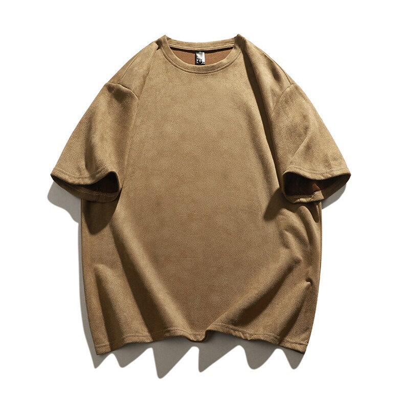 抖音得物直播高品质二开240克美式高街麂皮绒光版纯色短袖t恤12.5，男装T恤，电商A486-1