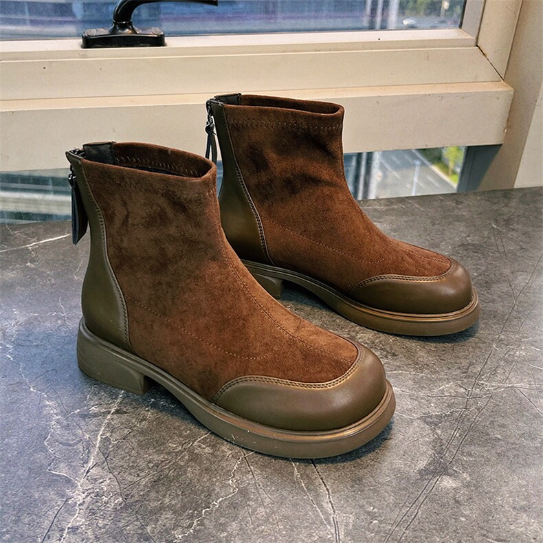 真皮马丁靴女2024冬季新款复古短靴瘦瘦靴休闲百搭靴子女厚底女靴，女鞋马丁靴，电商A223