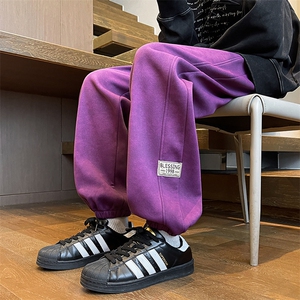 8XL-M痞帅脏脏束脚休闲卫裤男秋冬加绒加厚大码裤子KZ022特价P40图片