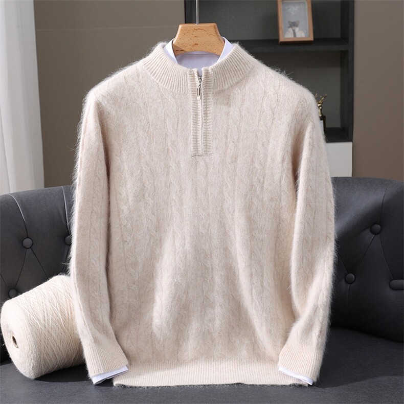 2025秋冬百搭时尚简约半高领半开领针织衫，女装针织衫/毛衣，冬贝尔貂绒