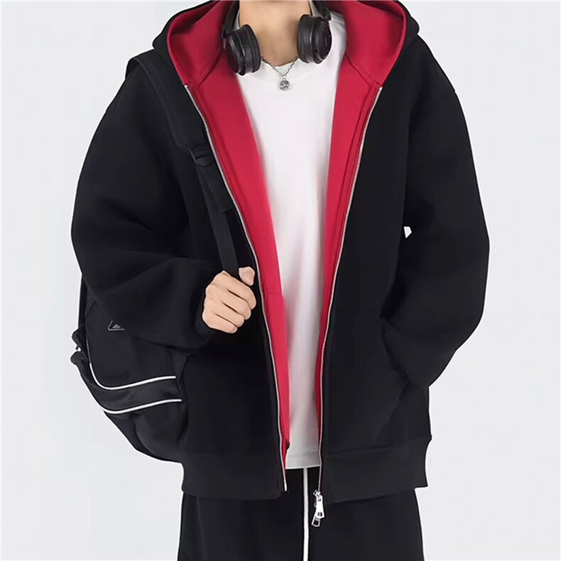 现货！WY809-尺码M-3XL-P55-460克拼色开衫卫衣连帽宽松外套,女装短外套,星座1811B