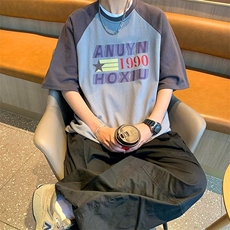 日系拼接风假两件t恤男士短袖潮牌ins夏季青少年男款体恤T342，男装T恤，星座1116A-1（原606A）