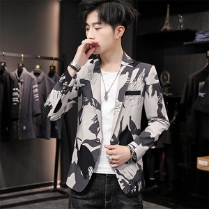 秋季新款男士休闲西服外套韩版修身迷彩单西青年小西装 单X16-P70图片