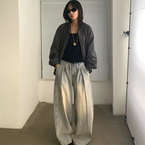 日系复古短宽夹克男女春季美式休闲宽松立领拉链运动外套2025新款图片