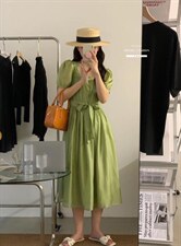 法式泡泡袖连衣裙夏季设计感众温柔高级感初恋裙子，女装连衣裙，香丽迪1