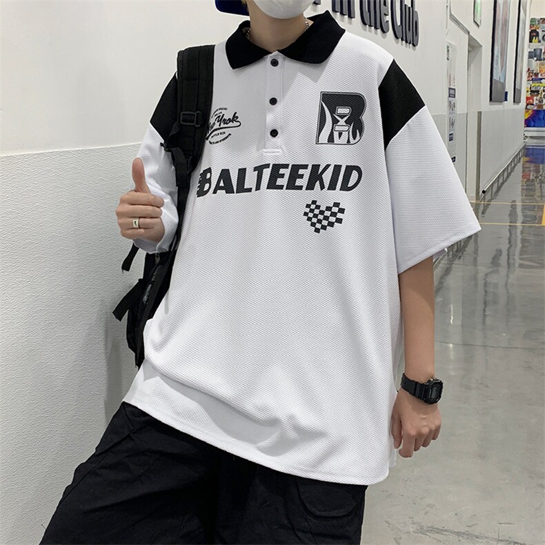 年夏季新款港风美式字母刺绣潮流百搭POLO领短袖T恤insZX436-P28,男装T恤,星座313A(原308A-2)