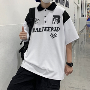 年夏季新款港风美式字母刺绣潮流百搭POLO领短袖T恤ins ZX436-P28图片
