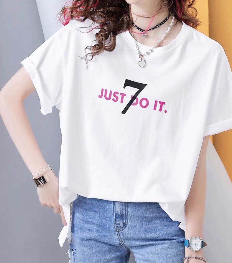2022春季新款短袖T恤字母图案百搭ins潮,女装T恤,L·H·X