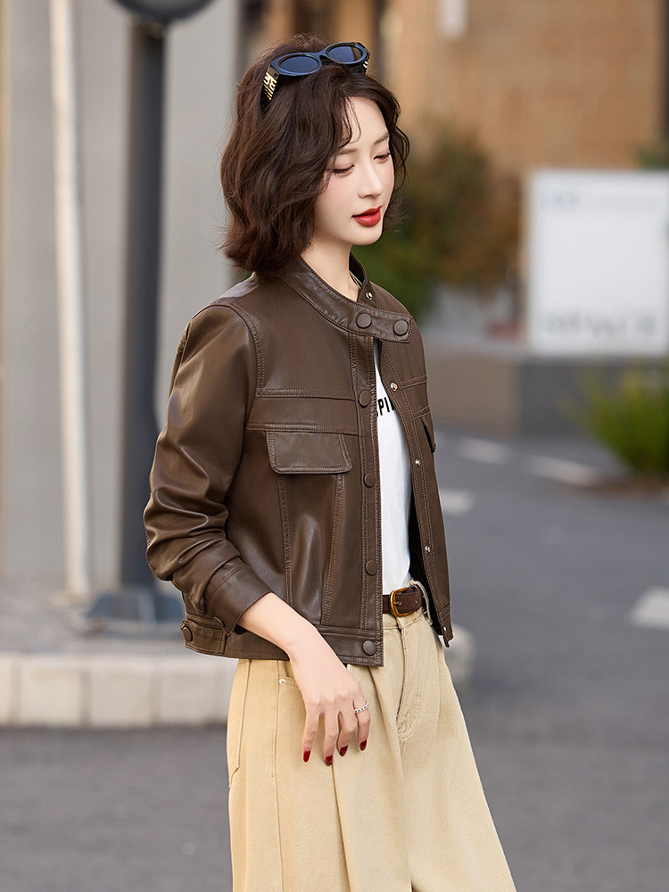 多色百搭短款皮衣外套女2025春季新款设计感显瘦皮夹克机车服上衣,女装皮衣,臻衣坊