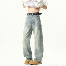 B221美式ins高街暗黑拼接宽松直筒牛仔裤LK25464-特P45控78，男装牛仔裤，电商B221