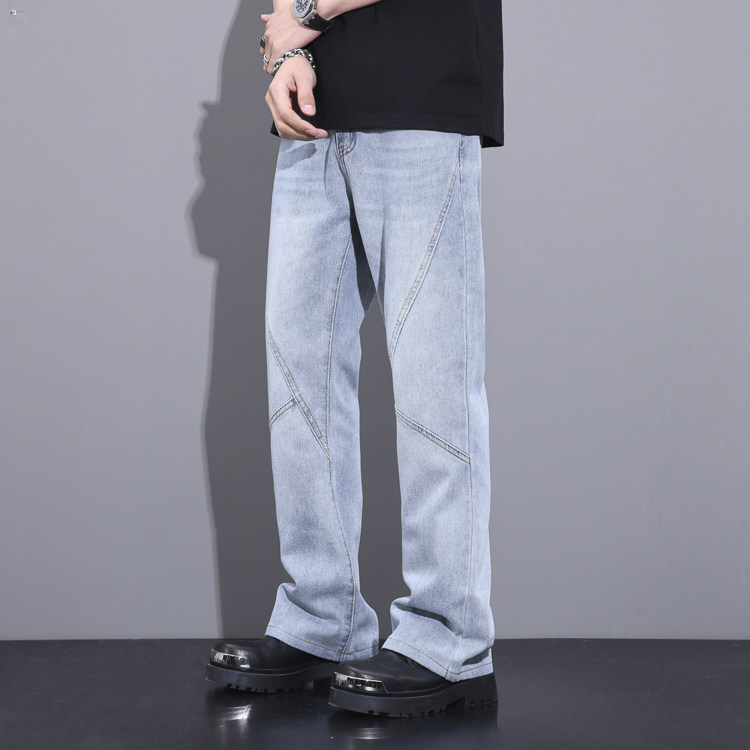 美式拼接微喇牛仔裤男春夏新款高街潮流裤子直筒长裤男7006-P55,男装牛仔裤,电商A178