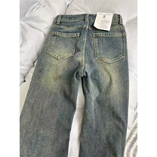 辣妹复古加绒加厚微喇牛仔裤女2025冬季新款高腰不贴腿显瘦喇，男装牛仔裤，星座302B-2