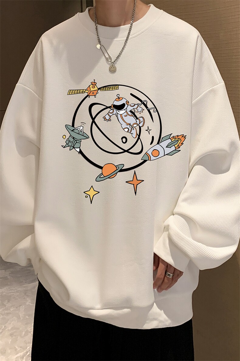 华夫格卫衣圆领卫衣男大码长袖t恤男外套HW76142-P30加绒款-P40,男装卫衣,电商A040