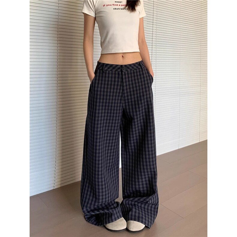 美式复古慵懒松弛感格子休闲裤男女夏季新款宽松垂感直筒百搭长裤,男装休闲裤,星座506A