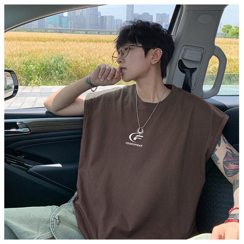 可48小时发货支持抖音得物来样二开240克重磅美式纯棉背心无袖t恤,男装T恤,电商A486-1