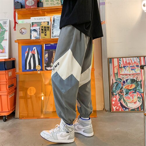 港风2024秋冬新款撞色拼接宽松束脚运动休闲潮牌裤子2111-P45控69图片