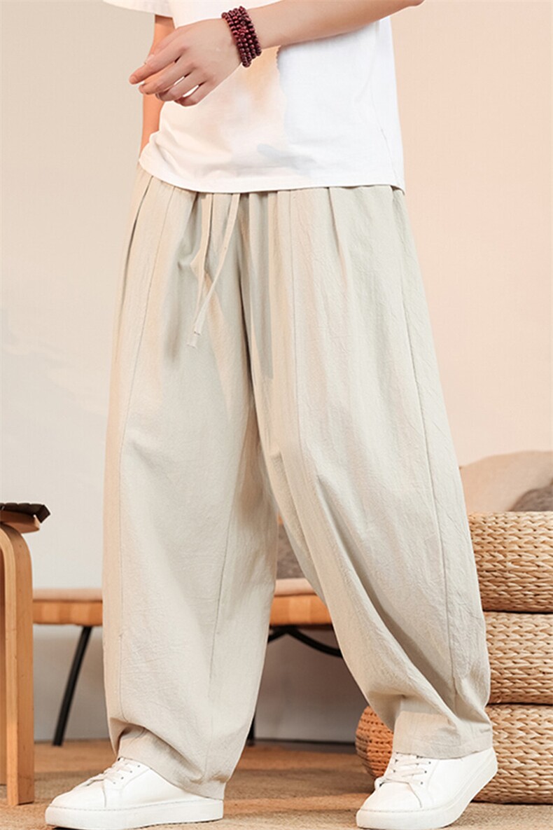8XL-M亚麻弯刀裤直筒阔腿裤子男夏季宽松大码运动灯笼裤KZ068P60,男装休闲裤,电商B312