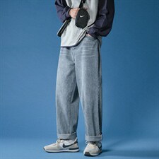 秋港风新品潮男宽松牛仔裤直筒男女阔腿九分裤港风老爹裤kz95-p35图片