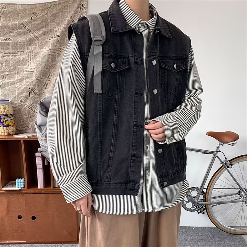 牛仔工装马甲男宽松夹克外套春夏潮牌ins美式高街无袖坎肩背心潮,男装背心/马甲,星座1210-1