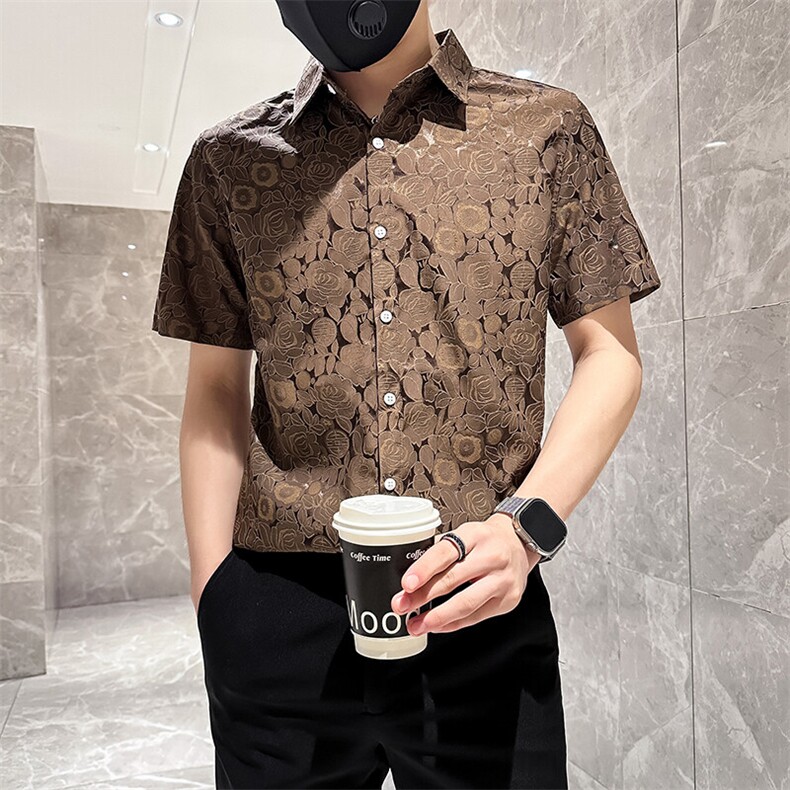 店主风社会小伙男士短袖衬衣男修身痞帅休闲衬衫301A-1/CS423/P55图片