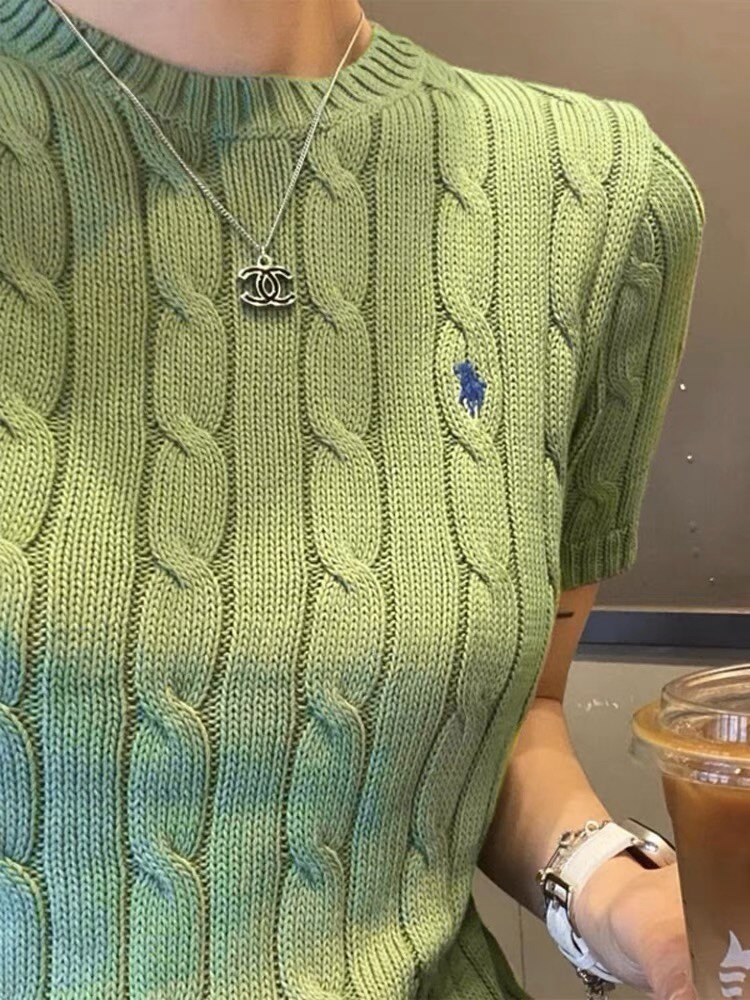 2025春夏款天丝棉材质七针重工刺绣小马标立体麻花圆领短袖,女装T恤,织己羊绒