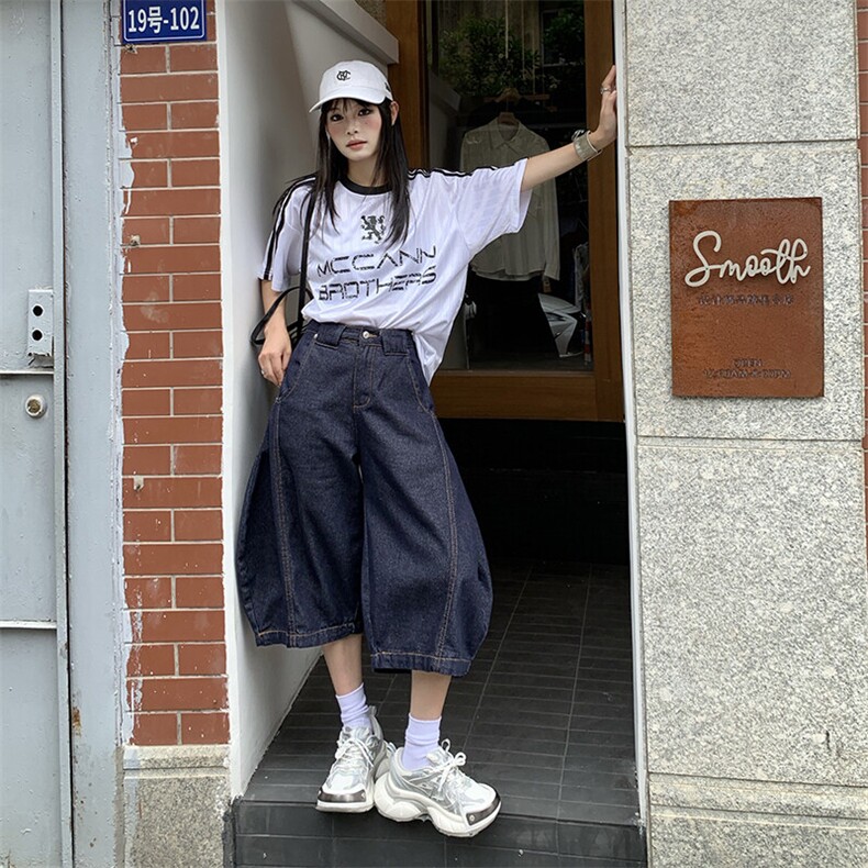 美式复古水洗弯刀牛仔裤男女高街垂感宽松七分阔腿裤子YD702-P65，男装牛仔裤，星座509