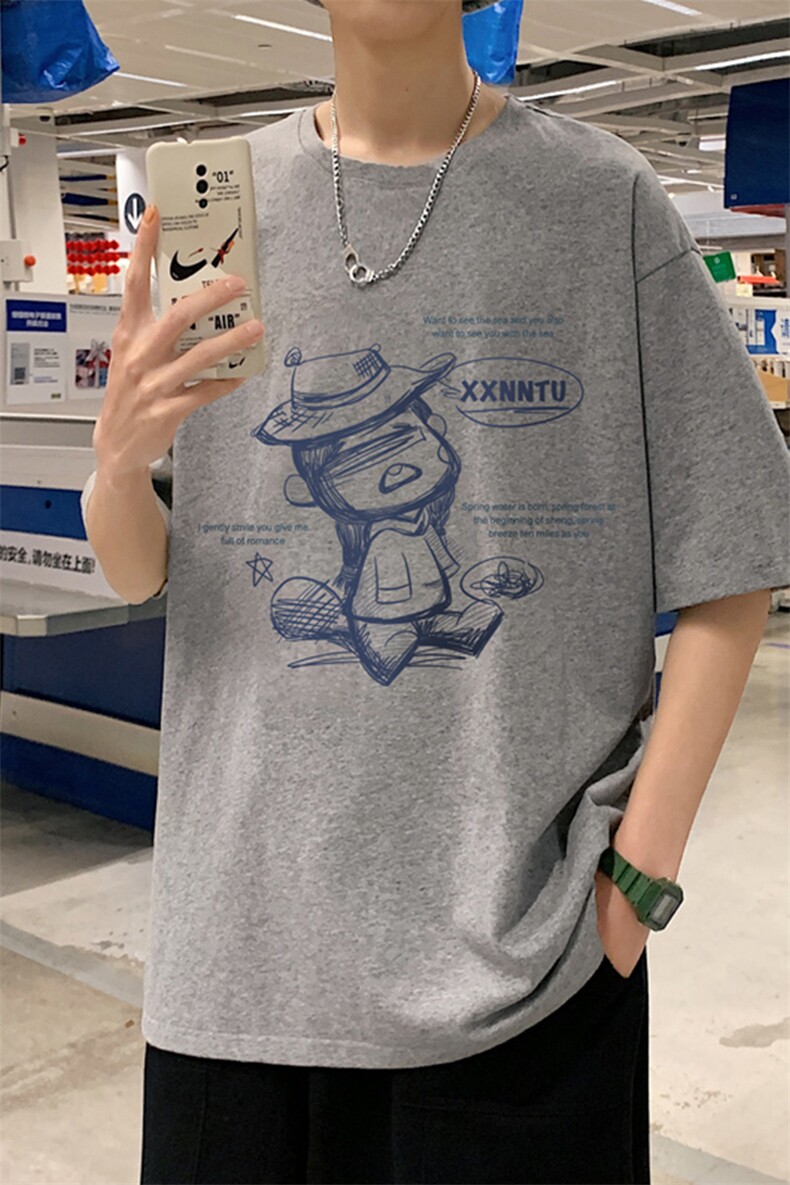 ！春夏新款纯棉宽松短袖T恤男士情侣体恤衫男DX24-P20,男装T恤,电商B367