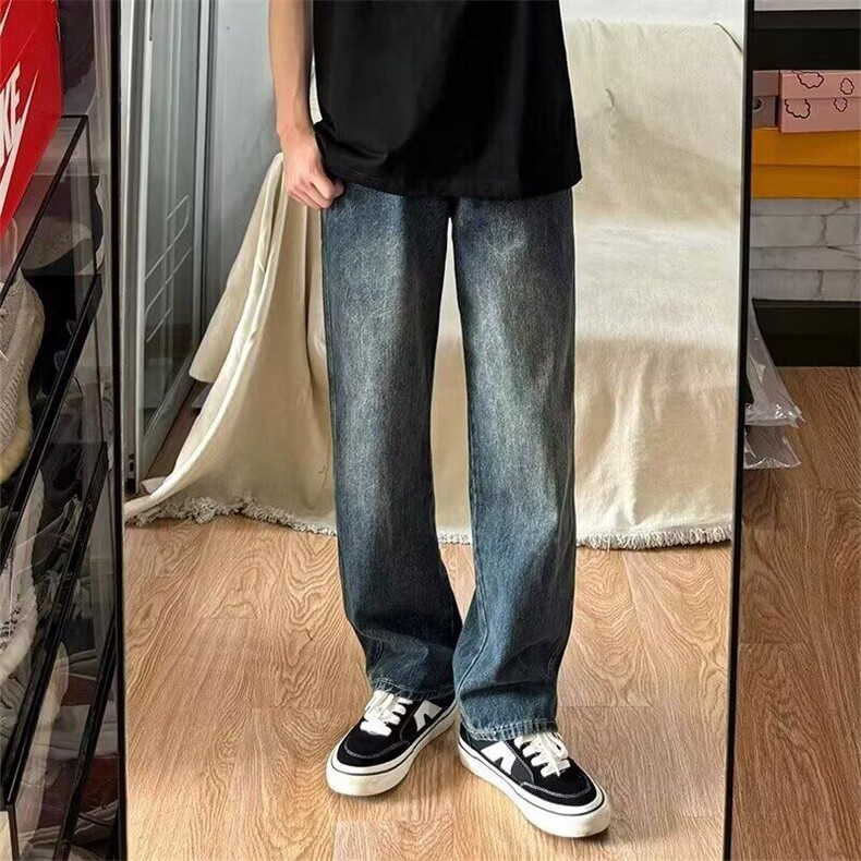 网图现货美式宽松半松紧复古蓝牛仔直筒裤男K1025/特P40,男装牛仔裤,星座205-3