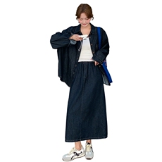 深蓝色挺括牛仔衬衫半身裙套装女2025新款秋季气质韩版淡人两件套，女装套装/套裙，2C198