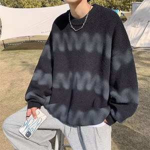 扎染撞色圆领毛衣男宽松冬季ins高级感韩版针织衫外套潮图片