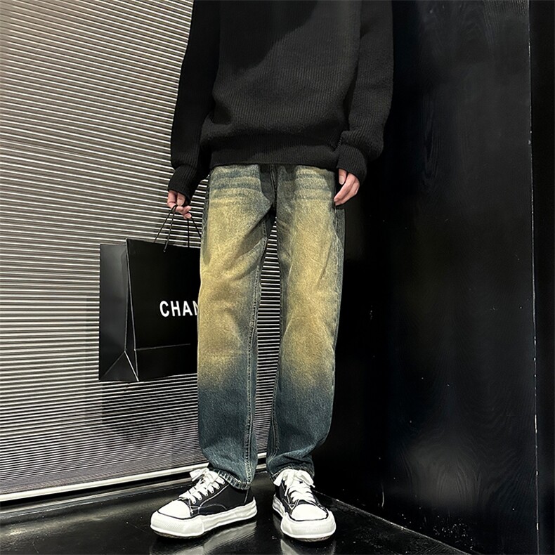 美式宽松复古黄泥直筒裤休闲牛仔裤男潮有大码902A/3702/P58,男装牛仔裤,星座902A