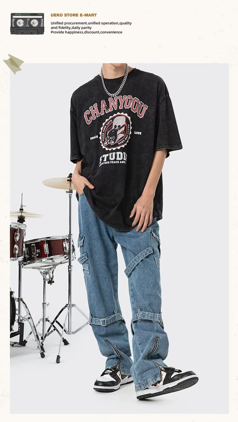 重工潮牌美式复古做旧牛仔裤男高街宽松休闲裤子AK122-P58,男装牛仔裤,星座1109-3