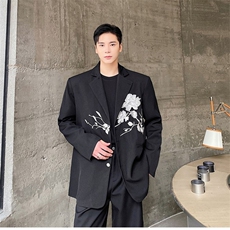新款中式风西服潮流刺绣翻领男女西服绣花西服百搭125P130，男装西服，星座901-1（原C217）