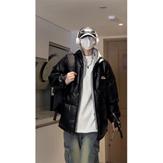 冬季皮棉衣男加厚连帽假两件男士棉服潮棉袄青年A266-P02-P85，男装棉衣，电商A266