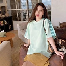抖音得物品质二开240克宽松纯棉美式潮牌印花三条杠中性风短袖T恤，男装T恤，电商A486