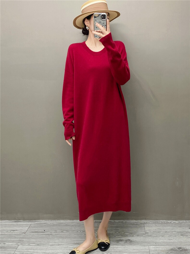 2025年秋季平面长裙时尚百搭通勤，女装连衣裙，织绒羊