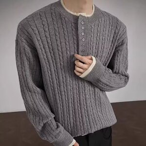 JY339-P58 美式复古休闲慵懒风V领针织衫男 网图图片
