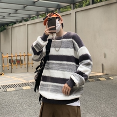 秋冬男针织衫圆领毛衣针织衫条纹拼色羊仔晴外套M7311P45，男装针织衫/毛衣，星座1013-1