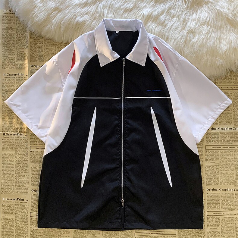 复古衬衫男夏装港风学生宽松小众设计感趣味新款男装CS01186-P40,男装衬衫,星座308B-2
