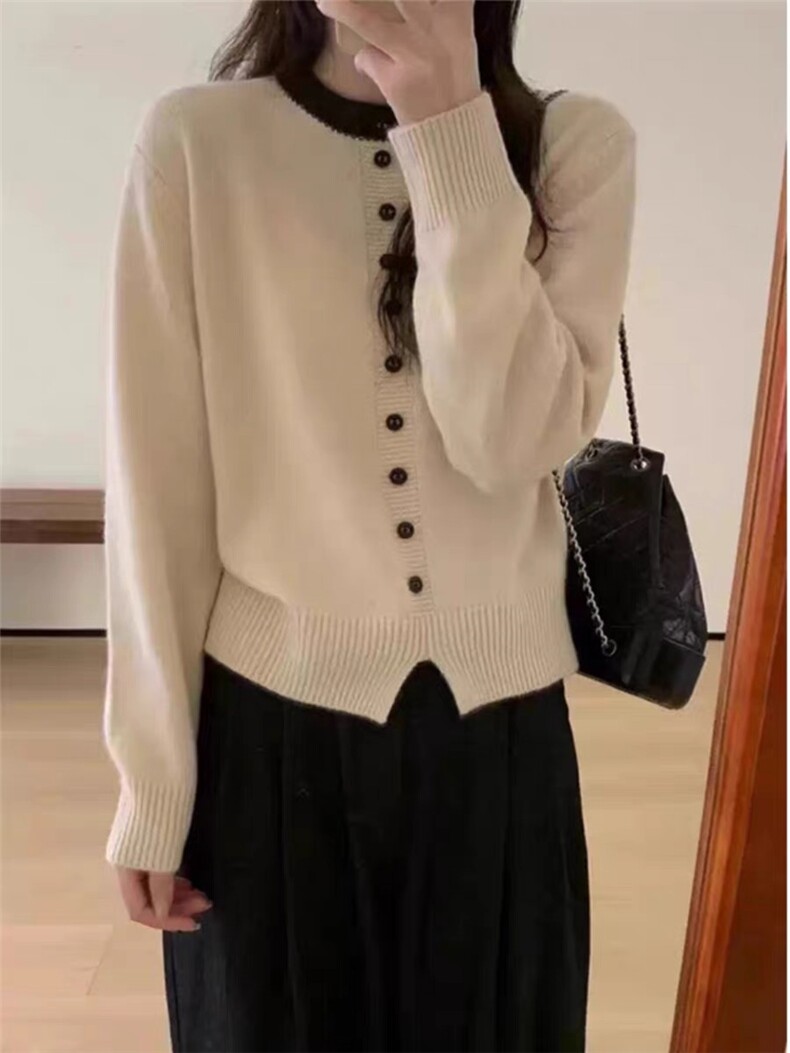 纯色开叉针织羊毛衫女秋冬新款长袖宽松打底衫图片