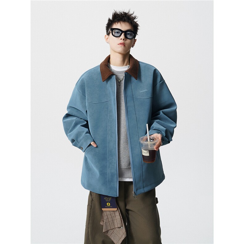 无影墙巴恩风刺绣撞色设计翻领M-5XL大码皮衣夹克JK78106P85控138，男装皮衣，星座227-7