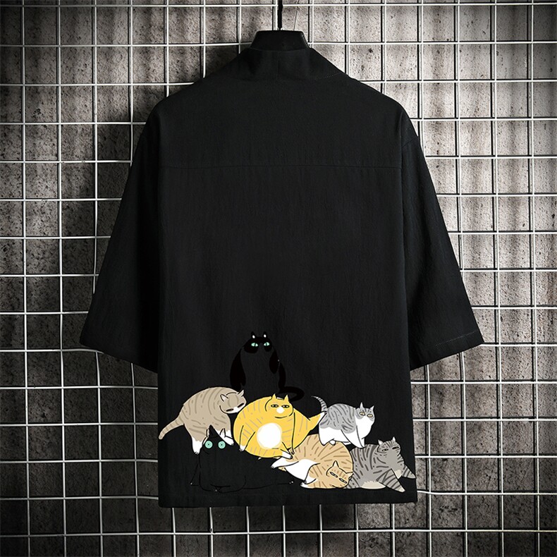 HF59155-P40风汉服男开衫外套七分袖道袍网格挂拍,男装民族服装,电商A040A