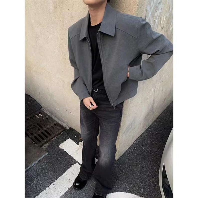 短款灰色外套男秋冬潮牌美式拉链翻领行政夹棉加厚夹克 短款灰色图片