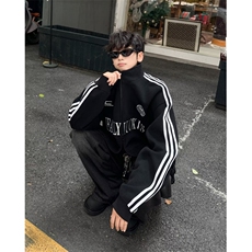 条纹立领运动卫衣开衫男女秋冬季宽松复古休闲外套上衣WY8056，男装卫衣，星座1116A-1（原606A）