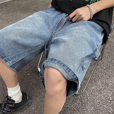 工装牛仔短裤男夏季阔腿五分裤潮牌美式复古休闲裤子DK2101-p38，男装牛仔裤，星座1008