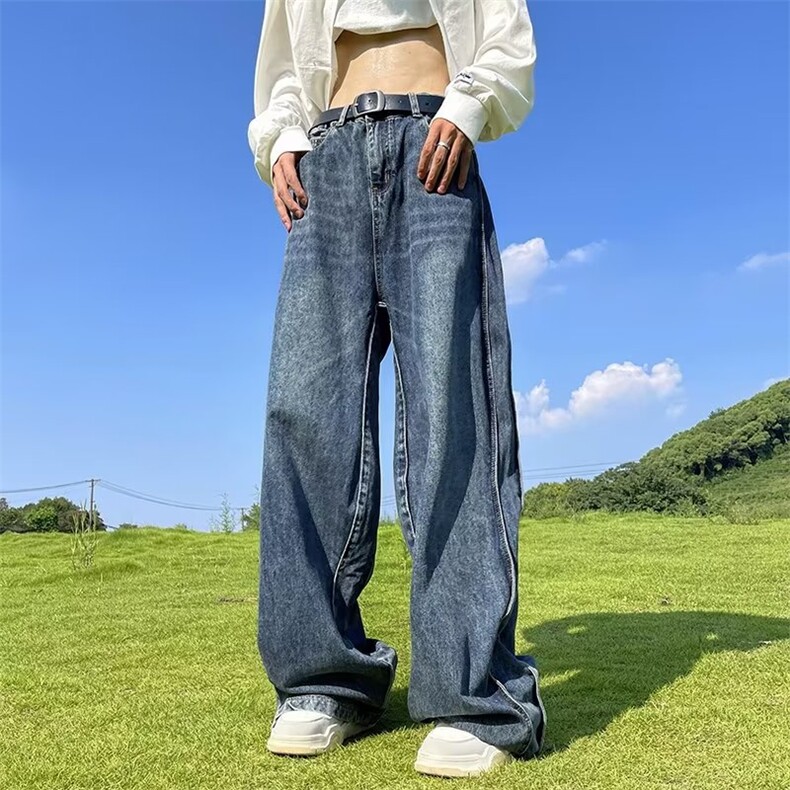 牛仔裤男秋冬美式街头垂感老爹裤潮牌拖地阔腿长裤子RK1094-P51,男装牛仔裤,星座412-3