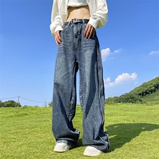 牛仔裤男秋冬美式街头垂感老爹裤潮牌拖地阔腿长裤子RK1094-P51，男装牛仔裤，星座412-3
