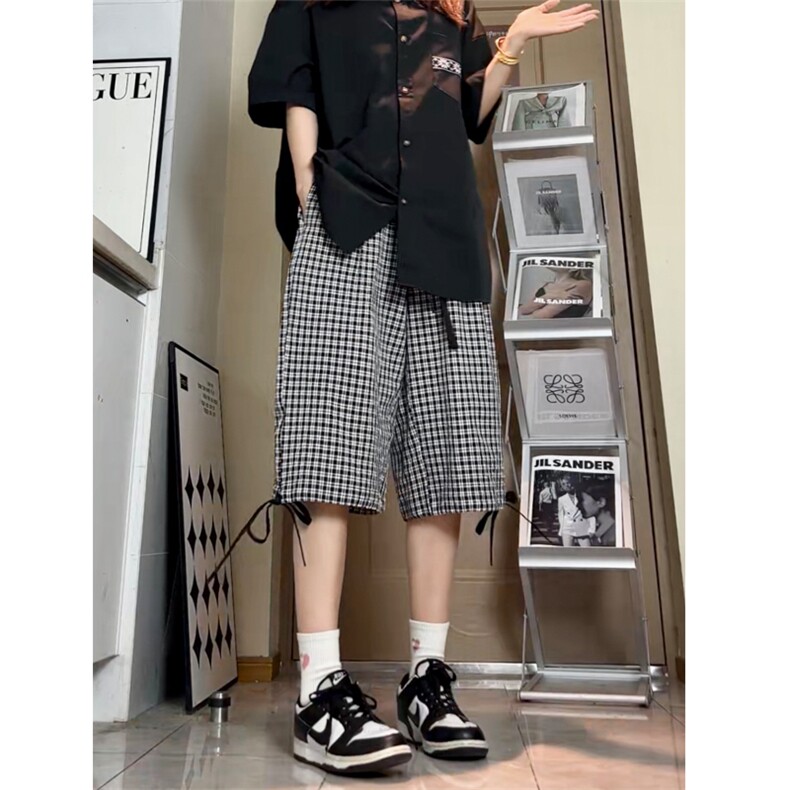 立体裁剪设计格子薄款休闲裤夏季新款潮牌宽松七分裤男2558特P28,男装牛仔裤,电商C305A